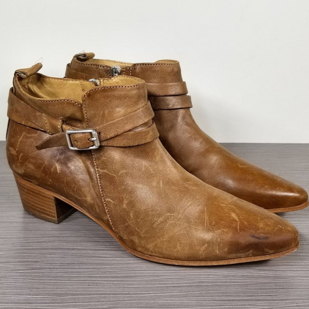 Alberto Fermani Vana Belted Ankle Bootie, Distressed Cognac Leather, Size 7 / 37